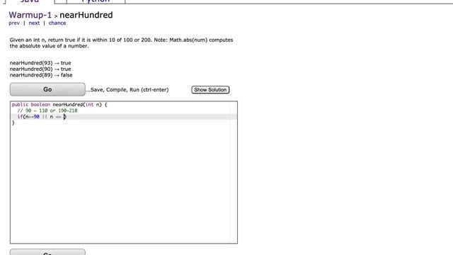 Java: CodingBat– Warmup-1– nearHundred смотреть онлайн
