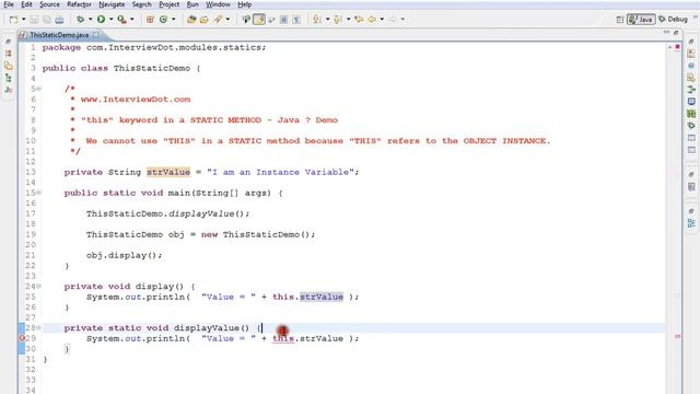 JAVA WHY CANT WE USE THIS KEYWORD IN A STATIC METHOD DEMO смотреть онлайн