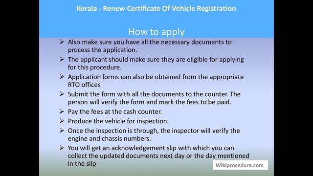 Kerala - Renew Certificate Of Vehicle Registration смотреть онлайн