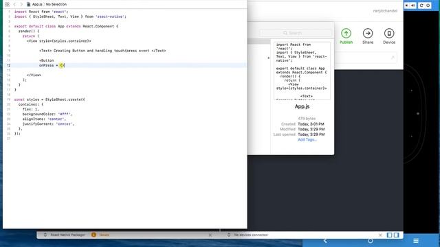 React Native Tutorial - Creating Button and Implementing Alert, Press / Touch event смотреть онлайн