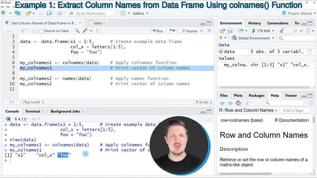 Get Column Names of Data Frame in R (2 Examples) | Variable in Matrix | colnames & names Functions смотреть онлайн
