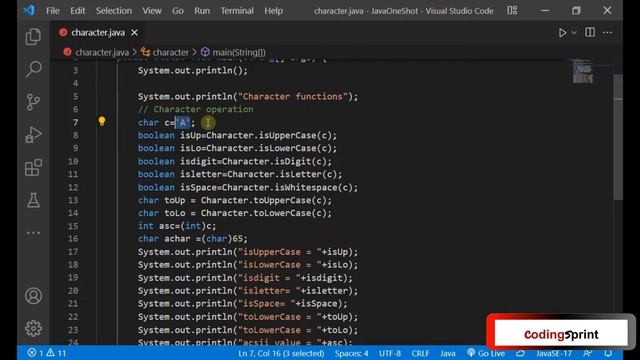 Character functions in Java | isWhiteSplace | isLetter | isDigit | ASCII смотреть онлайн