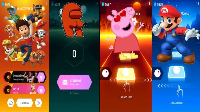 Paw patrol VS Among us VS Peppa pig VS Mario | Tiles Hop EDM Rush смотреть онлайн