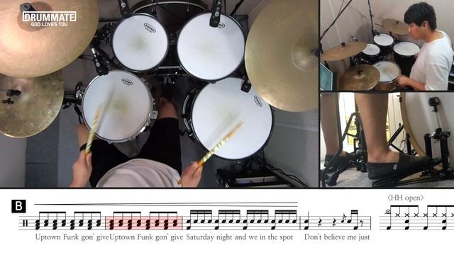 013 | Uptown Funk - Mark Ronson (ft.Bruno Mars) (★★☆☆☆) Pop Drum Cover, Score, Sheet,Lessons