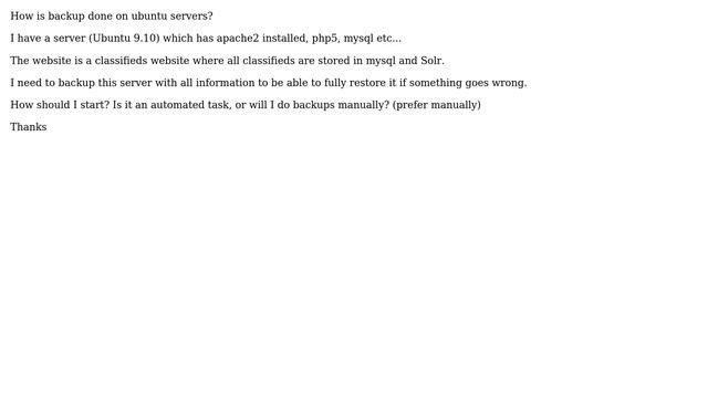 DevOps & SysAdmins: Ubuntu server; Backup of server and MySql database, and Solr database смотреть онлайн