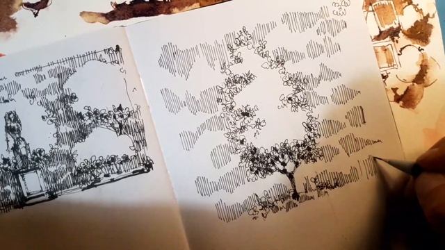 Рисование дерева и фона. Скетчинг. Графика. Эдуард Кичигин. Стрим из Италии. смотреть онлайн