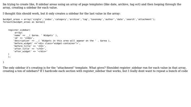 Wordpress: How to create multiple sidebar areas with a forloop and register_sidebars? смотреть онлайн