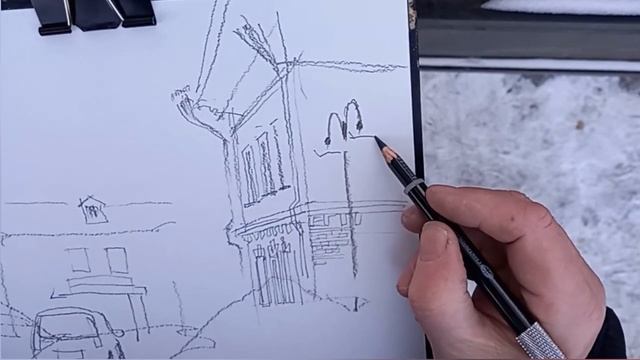Городская зарисовка карандашом на пленэре 09.02.2024(1) UrbanSketching Pencil Drawing And Learning