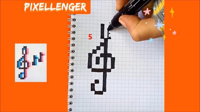 Как рисовать по клеточкам Скрипичный Ключ с нотами Простые рисунки How to Draw Treble Clef Pixel Ar смотреть онлайн