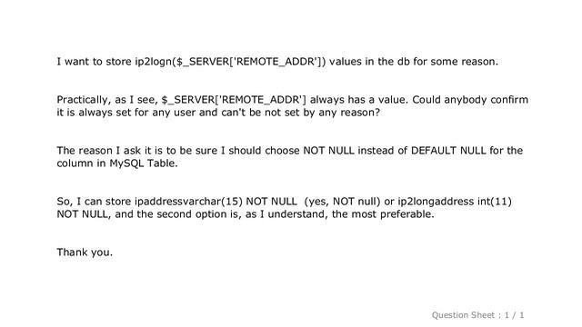 MySQL : Is $_SERVER['REMOTE_ADDR'] always isset()? смотреть онлайн