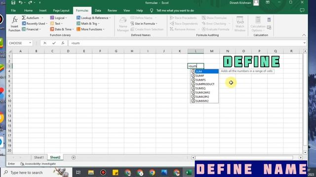 Define name | formula tab | excel in tamil | learning end #excel #exceltutorial смотреть онлайн