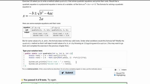 Java Practice It || 4.28 quadraticPreconditions || exceptions, Math, method basics, int return смотреть онлайн