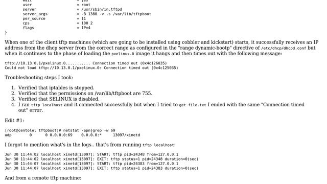Getting "Connection timed out" on a tftp server though it seems everything is configured... смотреть онлайн