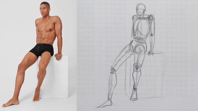 How to Draw Anatomy pose | Male Sitting Pose Drawing, Basic Anatomy Sketch Tutorial смотреть онлайн