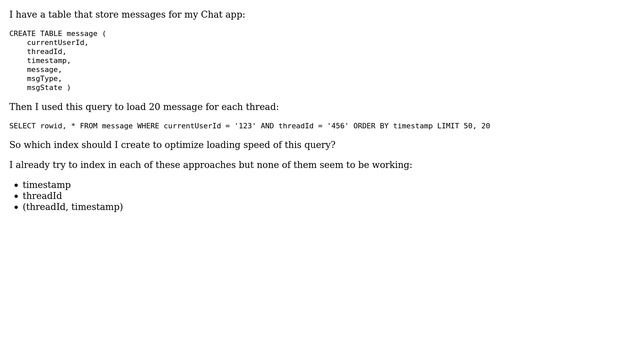 Databases: Use index in ORDER BY query SQLite смотреть онлайн