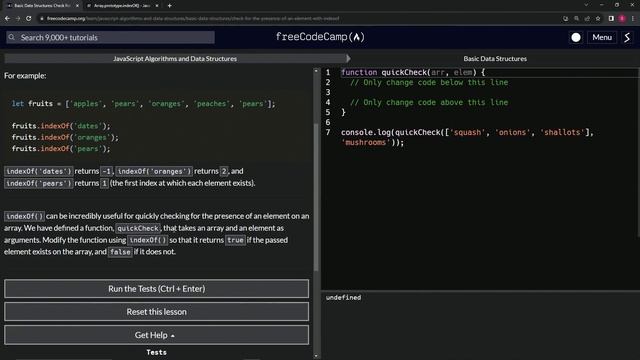 JavaScript Basic Data Structures: Check For The Presence of an Element With indexOf() |FreeCodeCamp смотреть онлайн