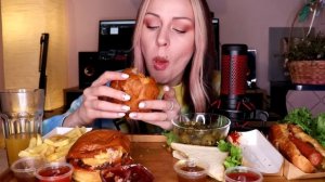EATING | 4 бургера, хот-доги, сендвич, фри, соусы | Fast food не MUKBANG