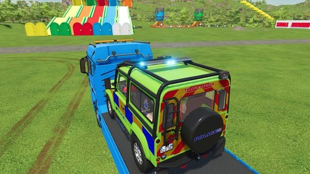 POLICE CARS OF COLORS ! DACIA, BMW, AUDI, VOLKWAGEN, FIRE TRUCK TRANSPORTING ! Farming Simulator 22 смотреть онлайн