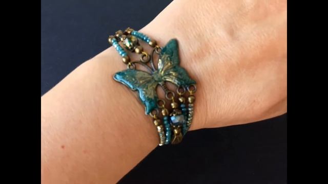 Браслет-бабочка и серьги из бисера бусин "Морская принцесса" (204) смотреть онлайн