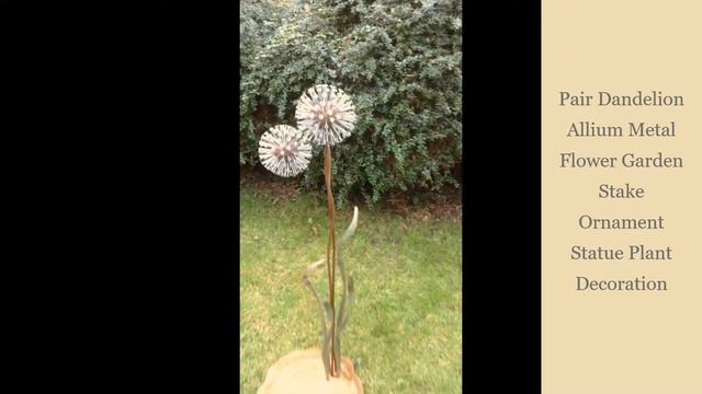 Pair Dandelion Allium Metal Flower Garden Stake Ornament Statue Plant Decoration смотреть онлайн