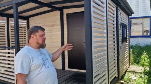 Каркасная баня 4,4х4,0 м с новой террасой в наличии на выставке