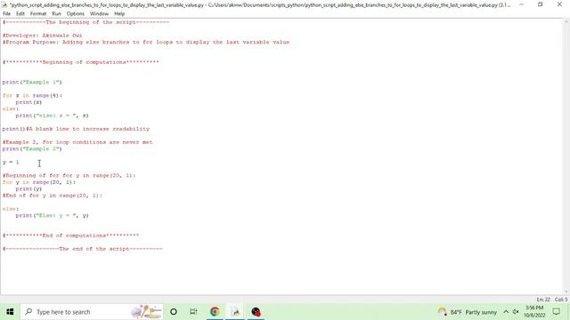 Python 3 | Adding else branches to for loops to display the last variable value (Script link too) смотреть онлайн