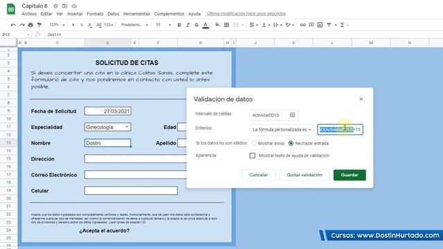 Curso Excel de Google (Sheets) - Capítulo 8, Validación de datos смотреть онлайн
