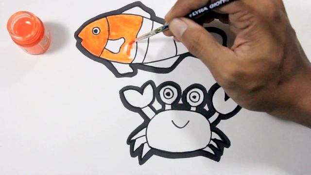 Drawing and Coloring Sea Animals, Crab and Clownfish смотреть онлайн