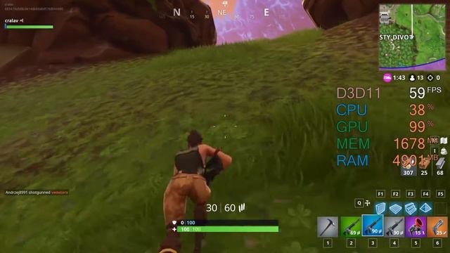 GeForce GT 1030 -- Intel Core i3-4160 -- Fortnite Battle Royale FPS test Medium смотреть онлайн