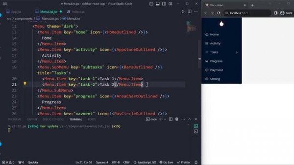 How to create Sidebar in React js |Vite App | Responsive Sidebar Navigation in React with Ant desig