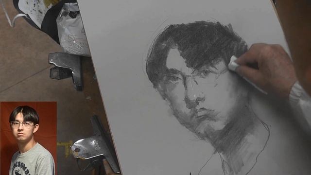 Full live demonstration charcoal pencil sketch - male head portrait смотреть онлайн