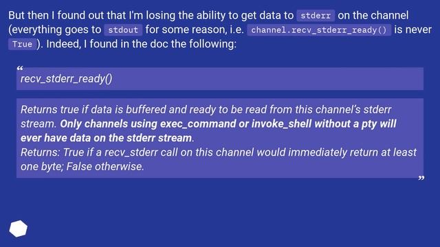 Python paramiko: redirecting stderr is affected by get_pty = True смотреть онлайн