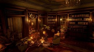 Домашняя библиотека с камином в лесу под шум непрекращающегося дождя с громом для сна и отдыха