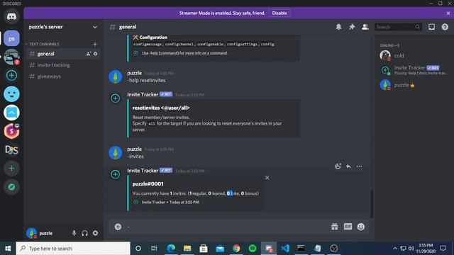 [OUTDATED] How To Setup The Invite Tracker Discord Bot, For Join Statements And Giveaways.