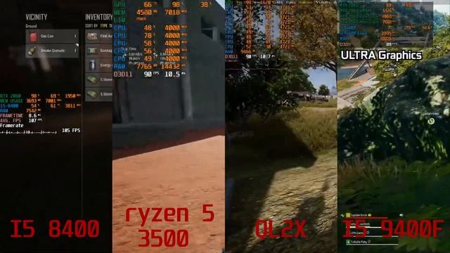"PUBG" QL2X vs Ryzen5 3500 vs I5 9400F vs I5 8400 смотреть онлайн
