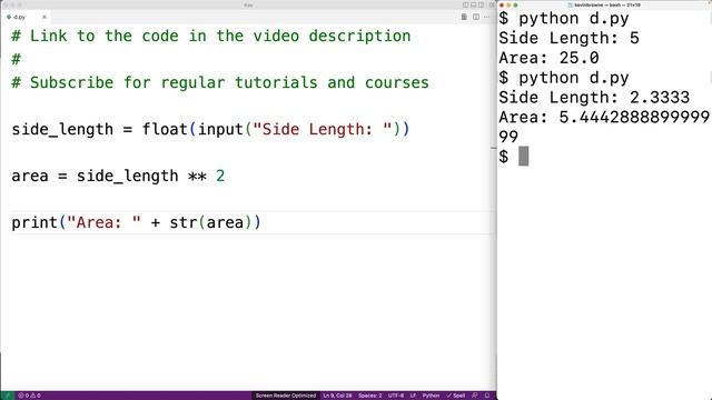 Area of a Square | Python Example смотреть онлайн