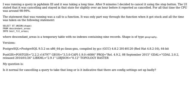 Databases: postgresql statement taking ages to cancel in pgAdmin III смотреть онлайн