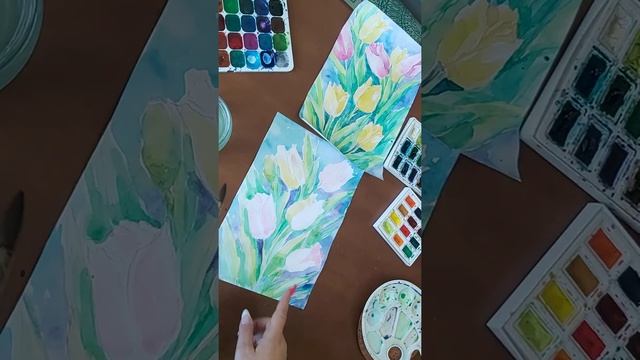 "Тюльпаны".Акварель.Рисование для детей и взрослых. смотреть онлайн