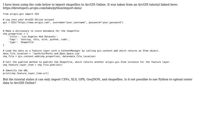 GIS: Upload raster data using ArcGIS API for Python? смотреть онлайн