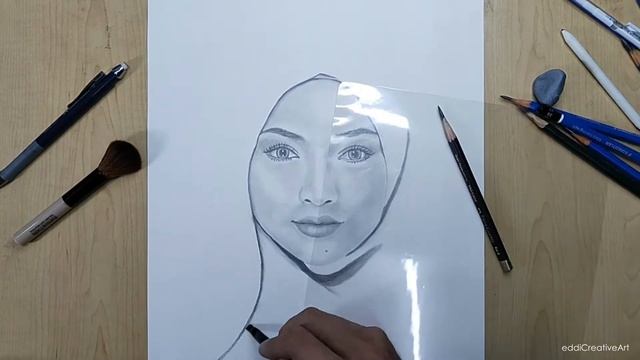 Pencil Drawing Neelofa Beauty Hijab Girl, A realistic portrait drawing time lapse смотреть онлайн