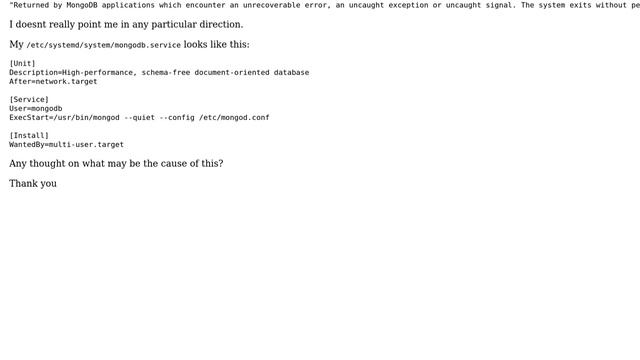 Ubuntu: MongoDB loads but breaks, returning status=14 смотреть онлайн