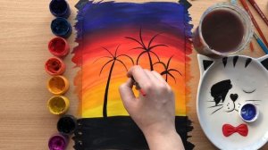 Рисуем пальмы на закате гуашью | Draw palm trees at sunset with gouache paints