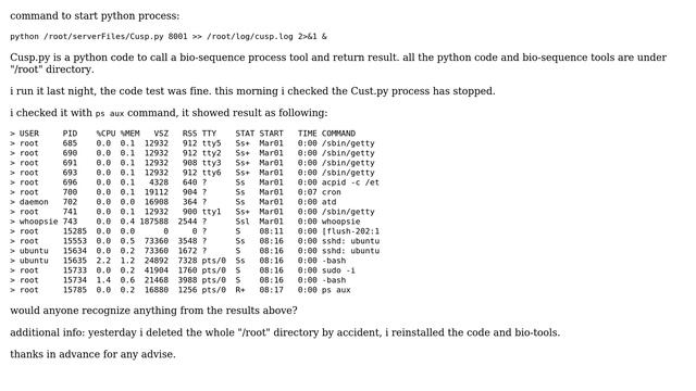 In AWS Ubuntu, python process stopped itself when running in background with & смотреть онлайн