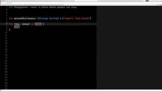 Loop over a dictionary! iOS Swift 4.2 Xcode 10 смотреть онлайн