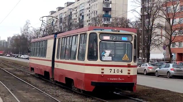 Трамвай ЛВС-97К борт 7104 по маршруту 27, СПб смотреть онлайн