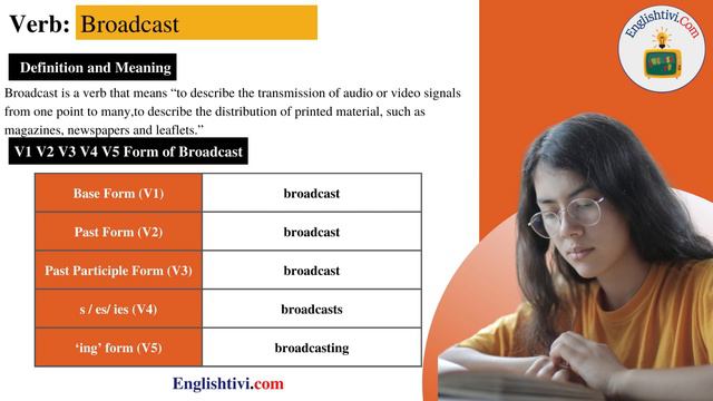Broadcast V1 V2 V3 V4 V5 Base Form, Past Simple, Past Participle Form of Broadcast | Englishtivi.co смотреть онлайн