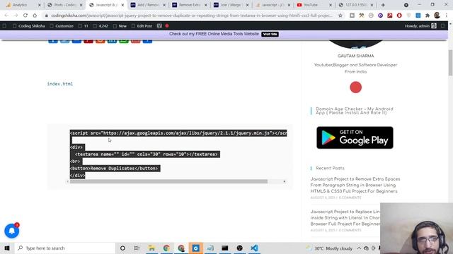 Javascript & jQuery Project to Remove Duplicate or Repeating Strings From Textarea in Browser смотреть онлайн
