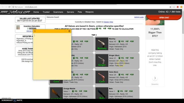 ROBLOX | MM2 (Murder Mystery 2) Valuelist смотреть онлайн