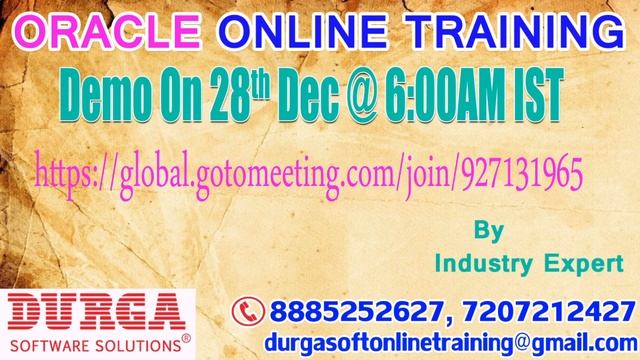 ORACLE Online Training in DURGASOFT by Industry Expert Demo on 28th Dec @ 6:00AM IST смотреть онлайн
