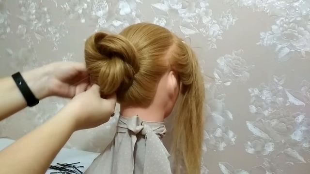 Причёска легкий красивый пучок | Hairstyle easy beautiful bun | 发型容易美丽的包子 | смотреть онлайн